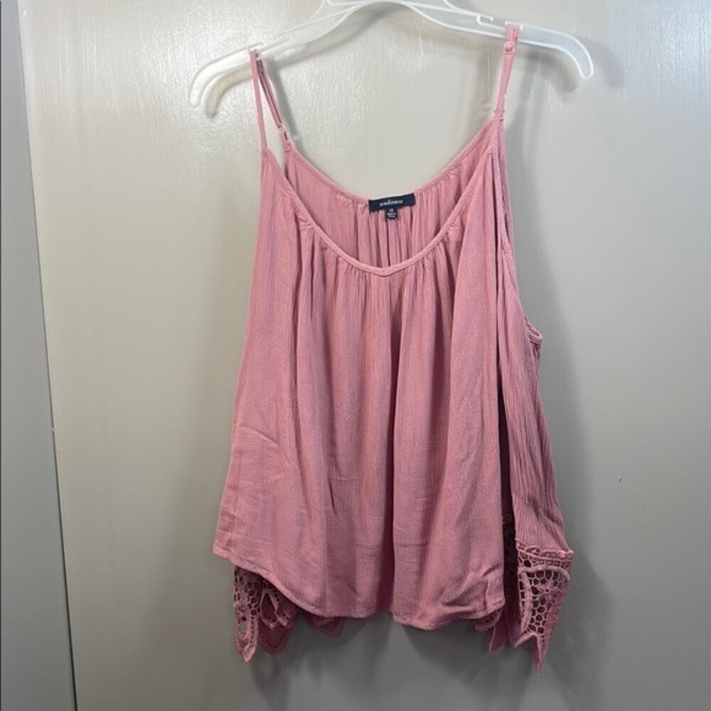 Ambiance Pink Boho Tank Top Crochet Bell Sleeves Vintage Style‎ 2X